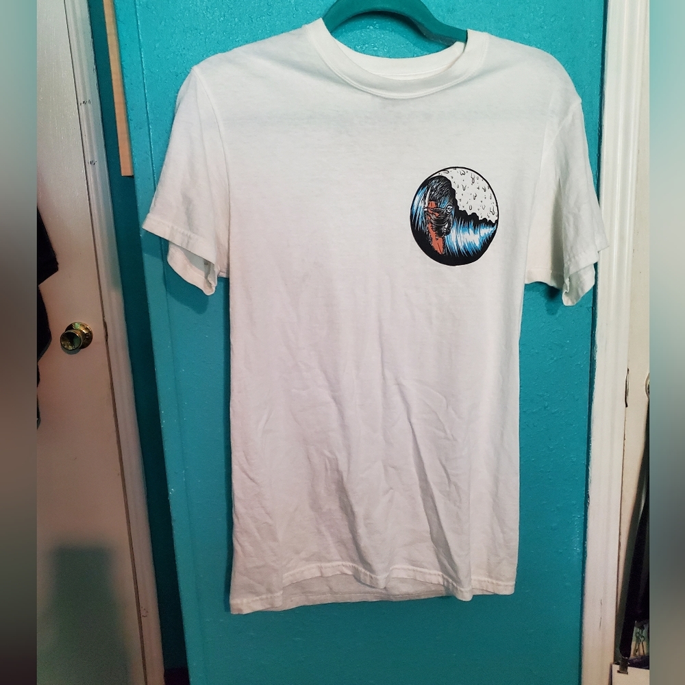 White men tshirt with death riding a wave